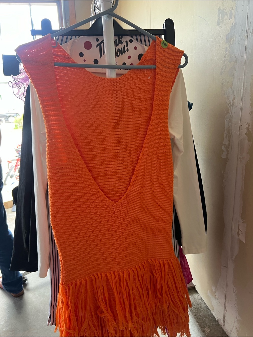 Orange Crochet Midi Dress with Fringe